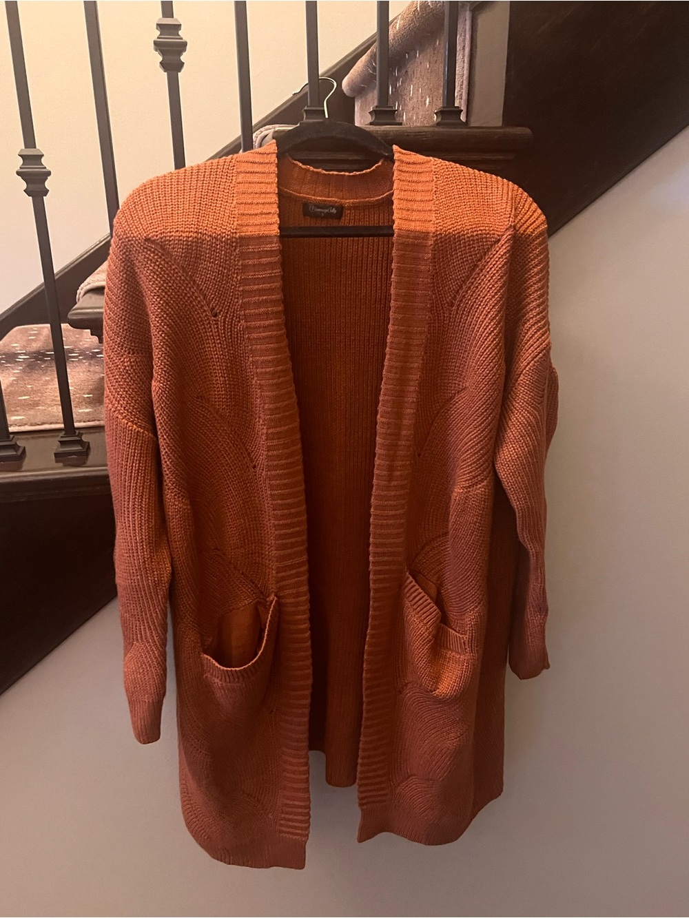 Open-Front Rust Knit Cardigan Sweater